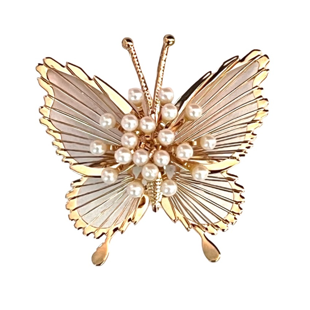 Designer Monet Brooch Butterfly Faux Pearl High Relief Collectible Retro Pin